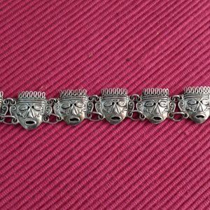 Aztec Head Link Mexican Sterling 925 Silver Bracelet